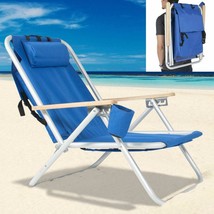 Backpack Beach Chair Folding Portable Chair Blue Solid Camping /W Pillow - £59.32 GBP