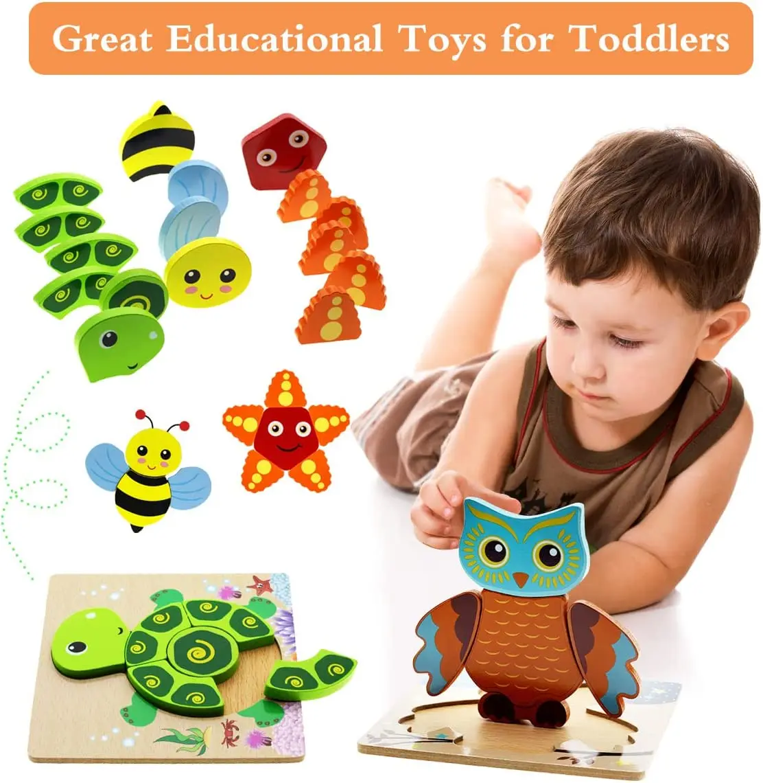Children&#39;s Wooden Building Blocks Toy Puzzle 3D Montessori Educational Games - £13.29 GBP