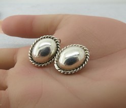 Oval Dome Earrings Sterling Silver Pierced Hooks Marked Mexico .75&quot; Long... - $22.76