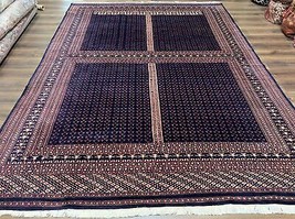 Pakistani Rug 8x11 Handmade Wool Carpet Navy Blue Four Season Hatchli Vintage - £1,580.04 GBP