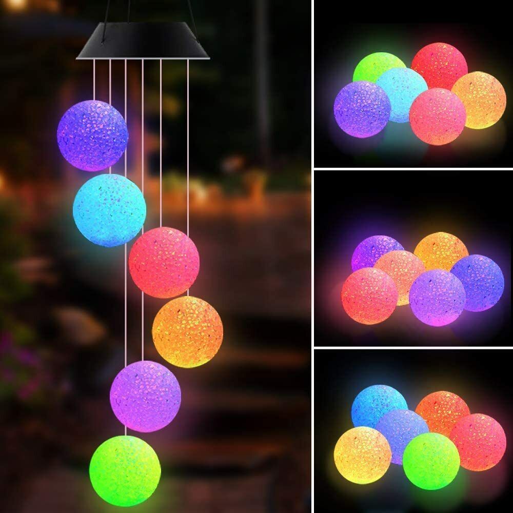 Color-Changing Crystal Ball Solar Wind Chimes Led Light Hanging Lamp Waterproof - £27.17 GBP