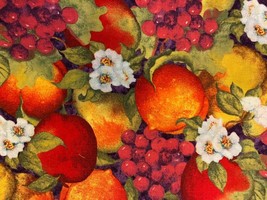 Food Fabric - Tuscany Packed Fruit Apple Grape Peach Peach Harvest Cotton 1 YARD - £11.23 GBP