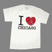 Retro 80s 90s I Love Chicago Red Heart Lightweight White T Shirt Delta Medium - £11.06 GBP