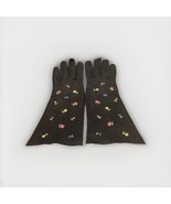 Vintage Chevreau Floral Embroidered Black Suede Gloves - 7.5 - #152 - €12,68 EUR