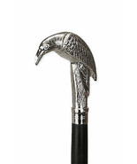 Raven Shape Walking Stick Vintage Style Handle Silver Polish Finish - $332.62 MXN