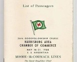 Moore McCormack SS Argentina Special Passenger List 1968 Harrisburg  - $34.61