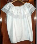 Womens White Off-Shoulder Ruffle Top Lace Ribbon Mexico Folklorico Fiest... - $25.25+