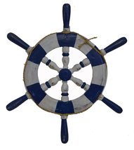 WorldBazzar LG 20&quot; Blue Hand Carved Wooden SHIP WHEEL Nautical Coastal Chic Wall - £27.64 GBP