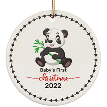 Cute Panda Baby Bear First Christmas Circle Ornament Ceramic 2022 Keepsake Gift - £11.70 GBP
