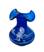 Fenton Art Glass Vase Figurine SIGNED 100th anniversary Cobalt Blue rain... - £198.32 GBP