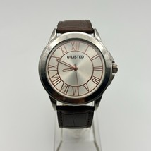 UNLISTED UL1295 Silver Tone Brown Leather 42mm Men’s Watch Working - $396.86 MXN