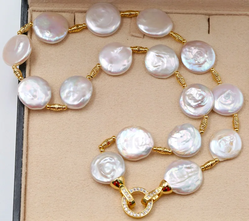 Special Shape Natural Baroque Style Coin White Pearl Necklace Sweater Chian/Brac - £76.26 GBP