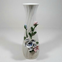 Studio Art Pottery Small 7&quot; Ceramic Vase Ivory White Roses Flower Flute Holder - £32.91 GBP
