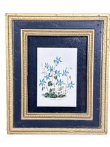 VTG Burwood Products Small Framed Picture Blue Bellflower Gold Trim MCM - $14.03