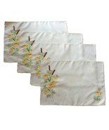 Set Of 4 Cream Linen Placemats Embroidered Cattails &amp; Daisies 18&quot; X 12&quot; ... - $16.83