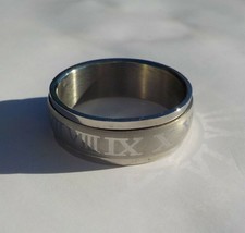 MENS RING STAINLESS STEEL SIZE 11 SPINNER FIDGET RING ROMAN NUMERALS JEW... - $14.99