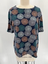Seasalt Cornwall T-Shirt Sz 14 Blue Geometric Printed Organic Cotton - £16.95 GBP
