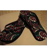 NEW FLIP FLOPS BEADED - RETRO GEOMETRIC PATTERN - COLLEGE DORM - $61.93 CAD