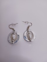 Silvertone Faux Pearl Dangle Pierced Earring 1.5&quot; - $4.83