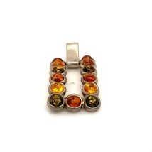 Vtg Sterling Signed 925 Retro Channel Multi Colored Amber Open Rectangle Pendant - £37.21 GBP