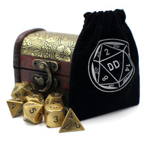 Metal DnD Dice Set with Gold Storage Chest / Box for Dungeons and Dragons - £27.89 GBP