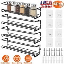 4 Pack Wall Mount Spice Rack Metal Herb Jar Holder Kitchen Pantry Storage Shelf - £36.98 GBP