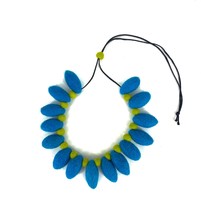Handmade teardrop felt ball necklace, blue felt ball necklace, light weight neck - £30.84 GBP
