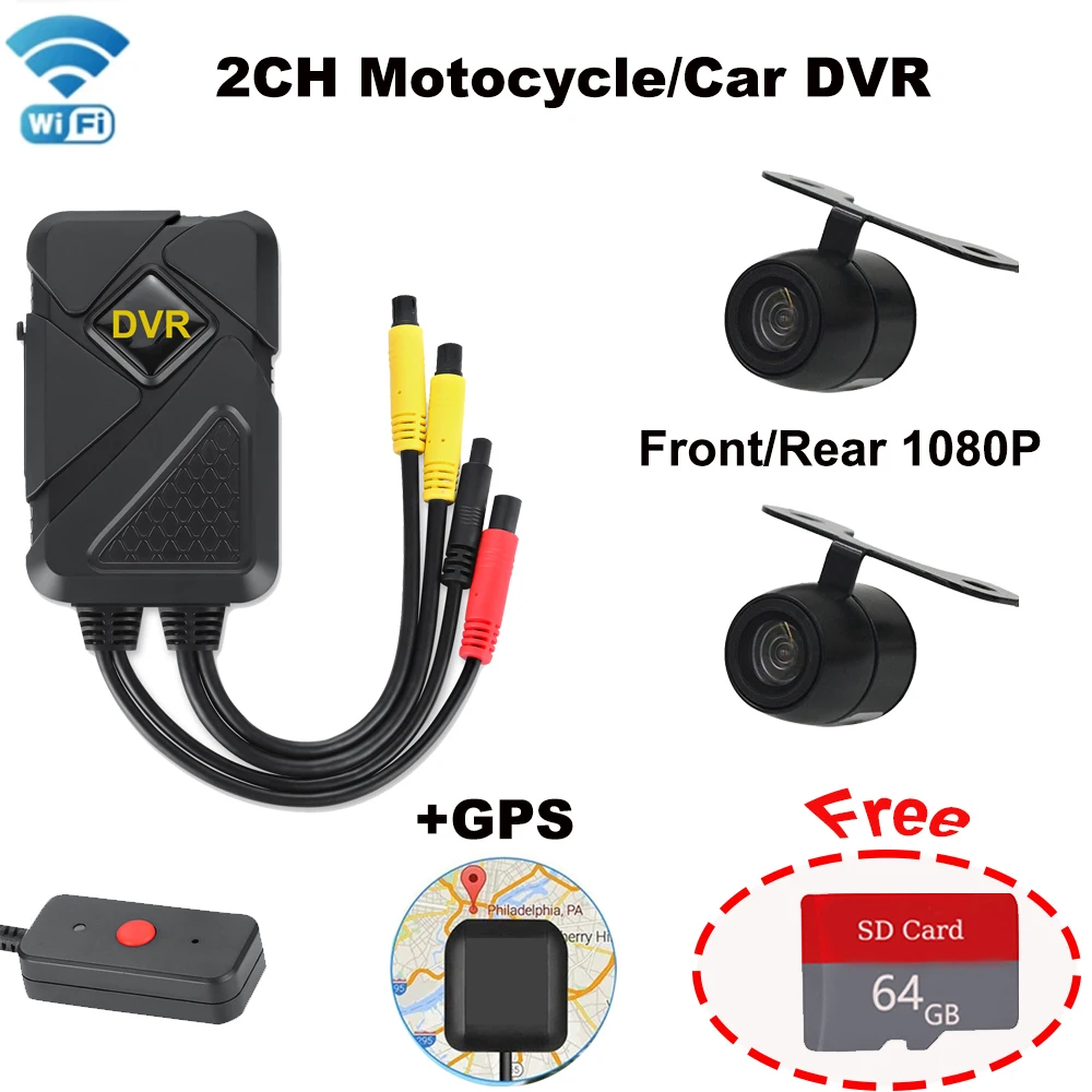 Motorcycle DVR 1080P Waterproof HD Camera 2CH Motorcycle Dashcam Front&amp;Rear WIFI - £130.56 GBP