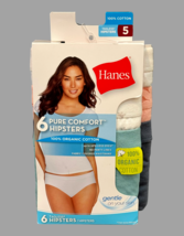 Hanes Pure Comfort Hipsters Women 5 Multicolor 100% Organic Cotton 6 Pairs - $16.34