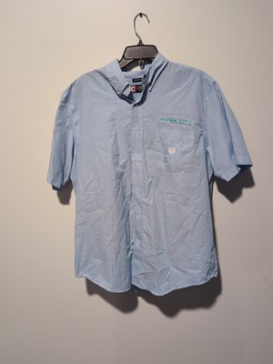 Chaps Button-Up Shirt Men&#39;s Large Blue Plaid Short Sleeve Easy Care Rive... - $11.88