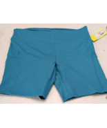 All In Motion Brushed Sculpt Pocket Stretch Bike Turquoise Blue Shorts S... - $17.05 CAD