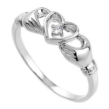 14K Oro Blanco Chapado Solitario Moissanite Claddagh Anillo de Compromiso 0.25Ct - $197.67