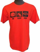 Red Coder T-shirt Loose Fit L/Large Cotton &quot;Eat Sleep Code&quot; Software Programmer - £6.53 GBP