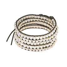 Tribal White Purity Bracelet Cultured Freshwater Pearl Snake Cord Leather 5-Wrap - £26.81 GBP