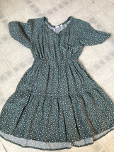 Gap Dress Size 8 Teal Green floral Knit Dress Tiered Skirt Button Front - £14.83 GBP