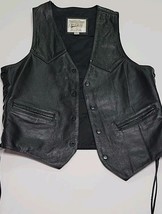 Vintage Open Road For Wilsons Men&#39;s Black 100%Leather Motorcycle BIKER Vest Sz M - £29.79 GBP