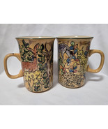 2pc Set Vintage Zimbabwe Hand-Painted Mug African Folk Art Zebra Jaguar ... - $22.27