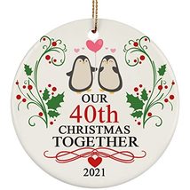 hdhshop24 Our 40 Years Anniversary Penguin Couple in Love 2021 Ornament 40th Wed - £15.83 GBP