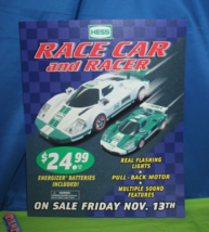 Vintage Hess Race Car And Racer Plastic Display Promotion Sign Poster - $29.69