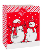 Red White Stripes Snowman Large Gift Bag with Tag 13 x 10.5 Christmas - $3.79
