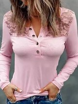 Lace Half Snap Long Sleeve T-Shirt - $21.99