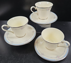 3 Royal Doulton Lisa Cups Saucers Set Vintage Floral Blue Band Dish Engl... - $36.60