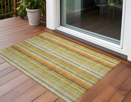 2&#39; X 3&#39; Tan Orange and Green Striped Washable Non Skid Indoor Outdoor Ar... - $1,136.07 MXN
