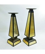 Bradford Pillar Candle Holders Modern Design Metal Inlaid 2pc set Short ... - £34.40 GBP
