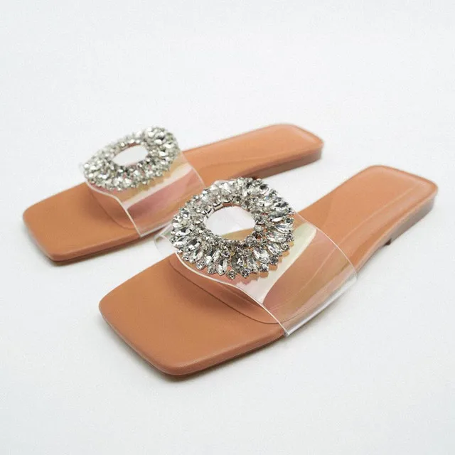 ZAZA Flats Sandals Women Summer New 2024 Fashion  Rhinestones Slippers Lady Desi - $85.25