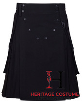 Handmade Black Utility Kilt Leather Straps Utility Kilt &amp; Custom Size Kilts - £58.77 GBP+