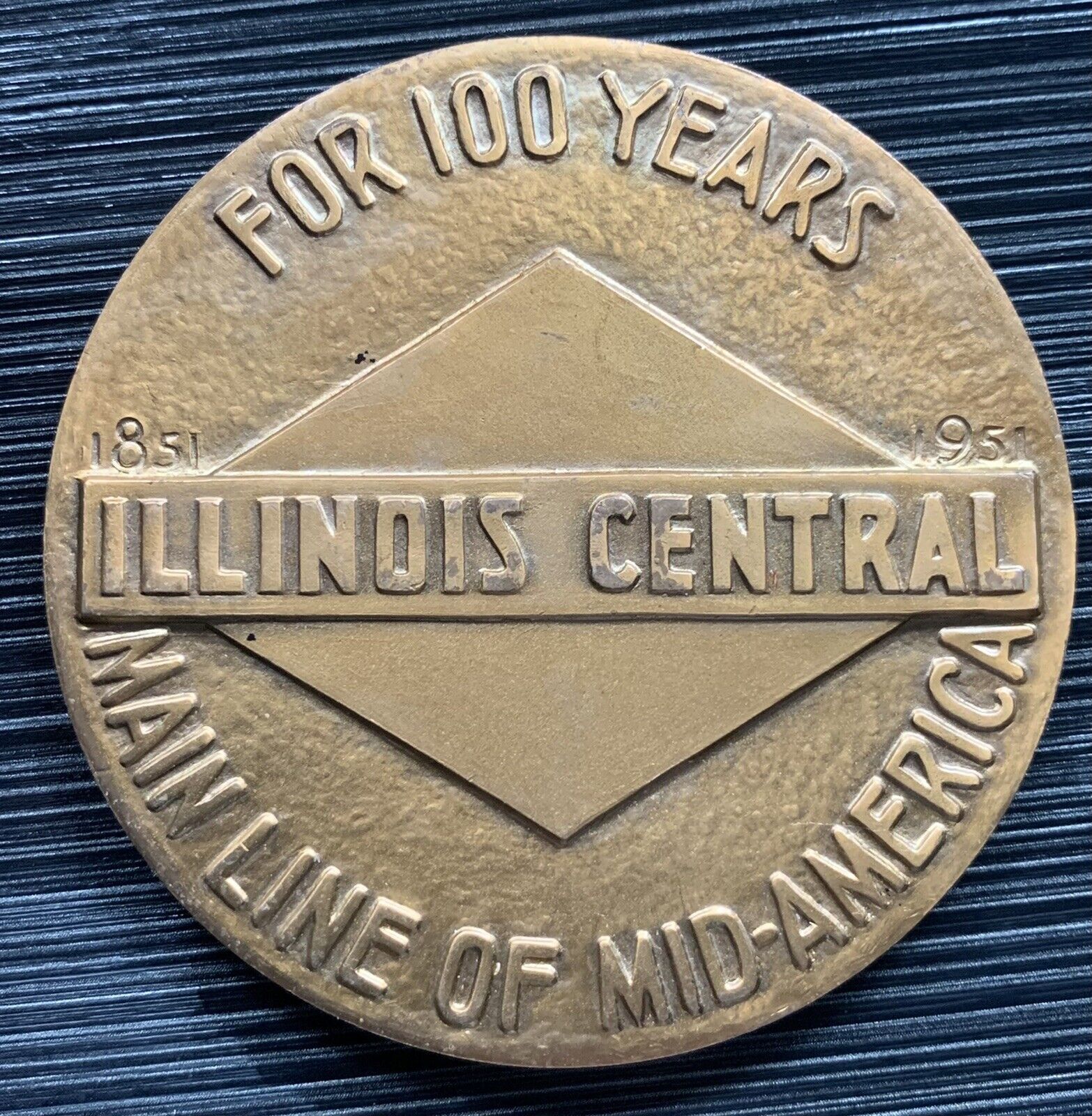 Primary image for 1951 Rare Bronze Medal For 100th Anniversary Of Illinois Central Main Line MidUS