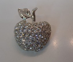 Unbranded Vintage Silvertone Bling Apple Pin Brooch. Apx 1&quot; X 1&quot; - $11.88