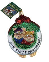 Old World Christmas Ornament Our First Christmas Mice 2 sided Gift Box - £10.36 GBP