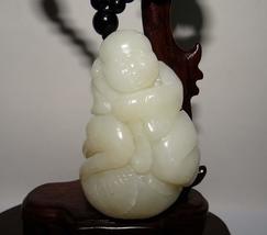 2.8&quot; China Certified Nature Nephrite Hetian Jade Wealth Goose and Lad Pe... - £117.33 GBP